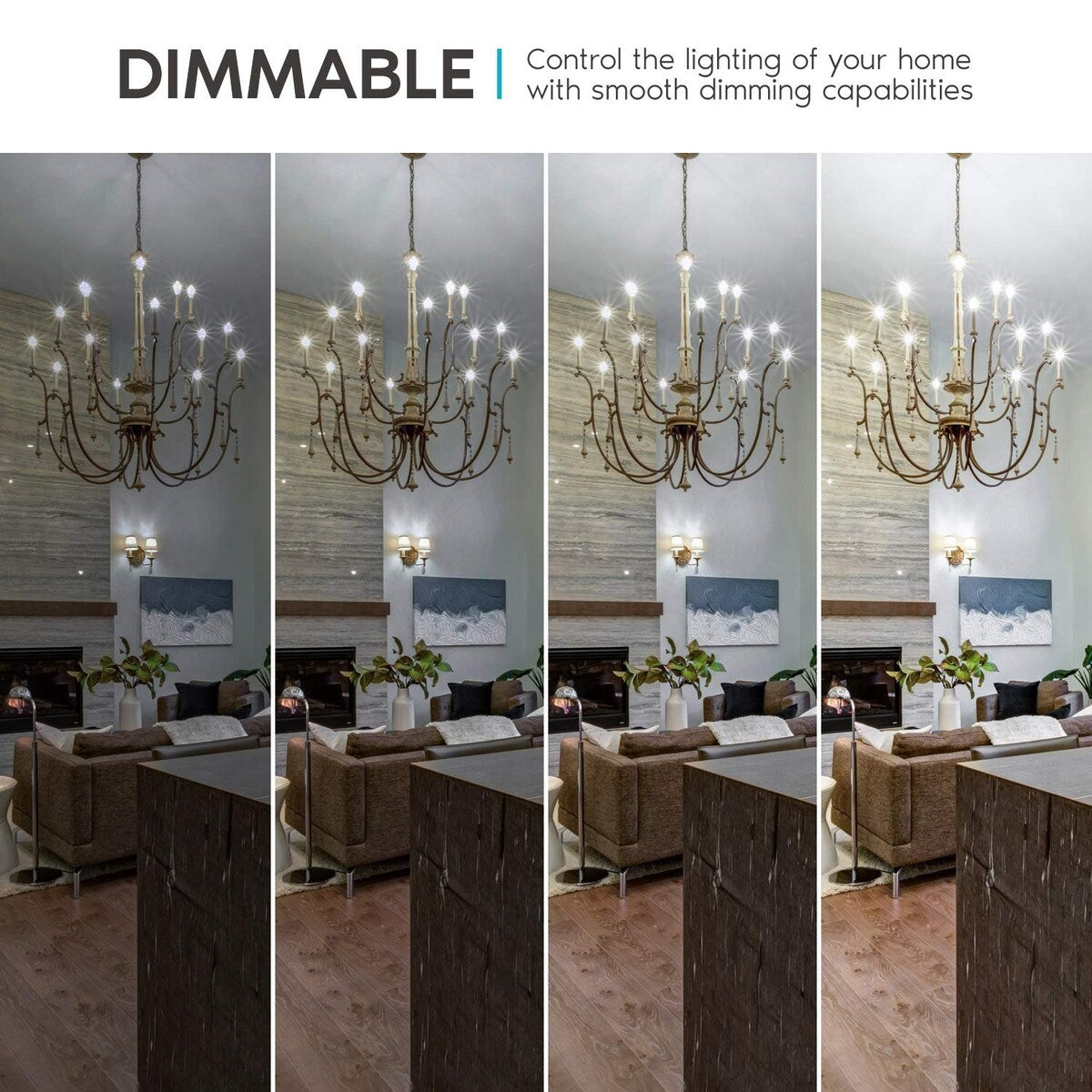 Luxrite 4W Vintage Candelabra LED Bulbs Dimmable, 400 Lumens, 40W Equivalent, Flame Tip Clear Glass, E12 Base (12 Pack)