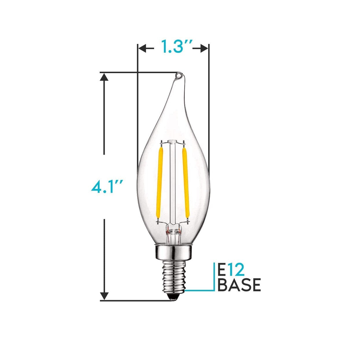 Luxrite 4W Vintage Candelabra LED Bulbs Dimmable, 400 Lumens, 40W Equivalent, Flame Tip Clear Glass, E12 Base (12 Pack)