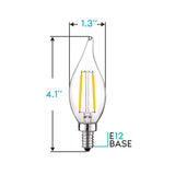 Luxrite 4W Vintage Candelabra LED Bulbs Dimmable, 400 Lumens, 40W Equivalent, Flame Tip Clear Glass, E12 Base (12 Pack)