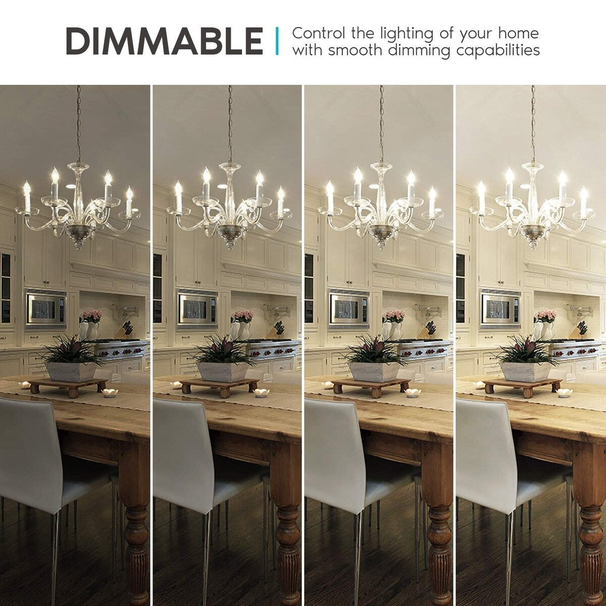 Luxrite 4W Vintage Candelabra LED Bulbs Dimmable, 400 Lumens, 40W Equivalent, Flame Tip Clear Glass, E12 Base (12 Pack)