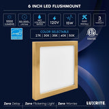 Luxrite 6 Inch Square LED Flush Mount Ceiling Light, 15W 1000LM, 5CCT 2700K-5000K, Dimmable - Brass