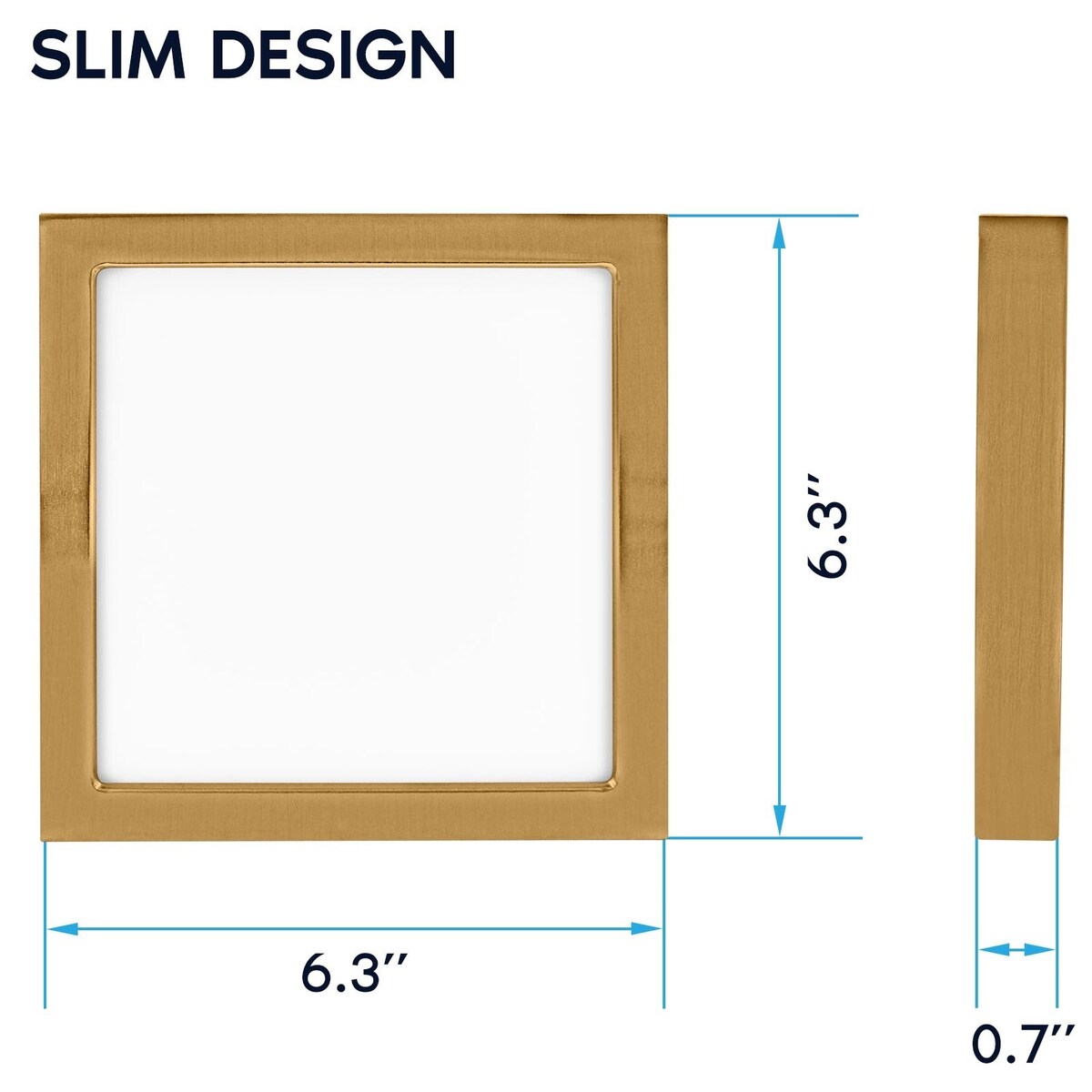 Luxrite 6 Inch Square LED Flush Mount Ceiling Light, 15W 1000LM, 5CCT 2700K-5000K, Dimmable - Brass