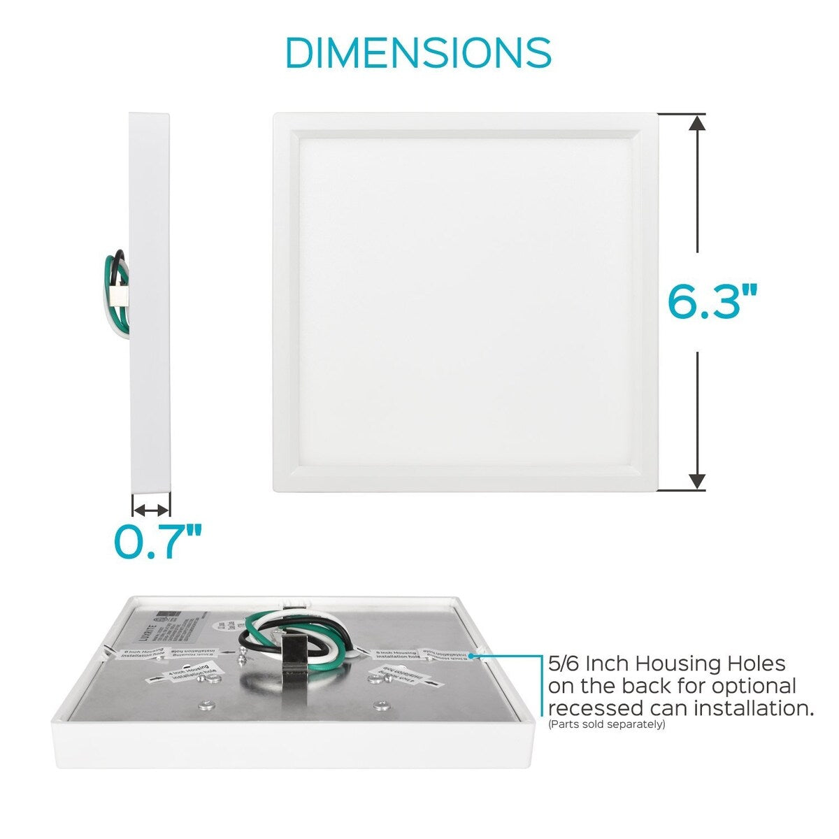 Luxrite 6 Inch Square Surface Mount LED Ceiling Light, 15W, 1000 Lumens, Dimmable, Wet Rated, Energy Star, White Finish