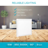 Luxrite 6 Inch Square Surface Mount LED Ceiling Light, 15W, 1000 Lumens, Dimmable, Wet Rated, Energy Star, White Finish