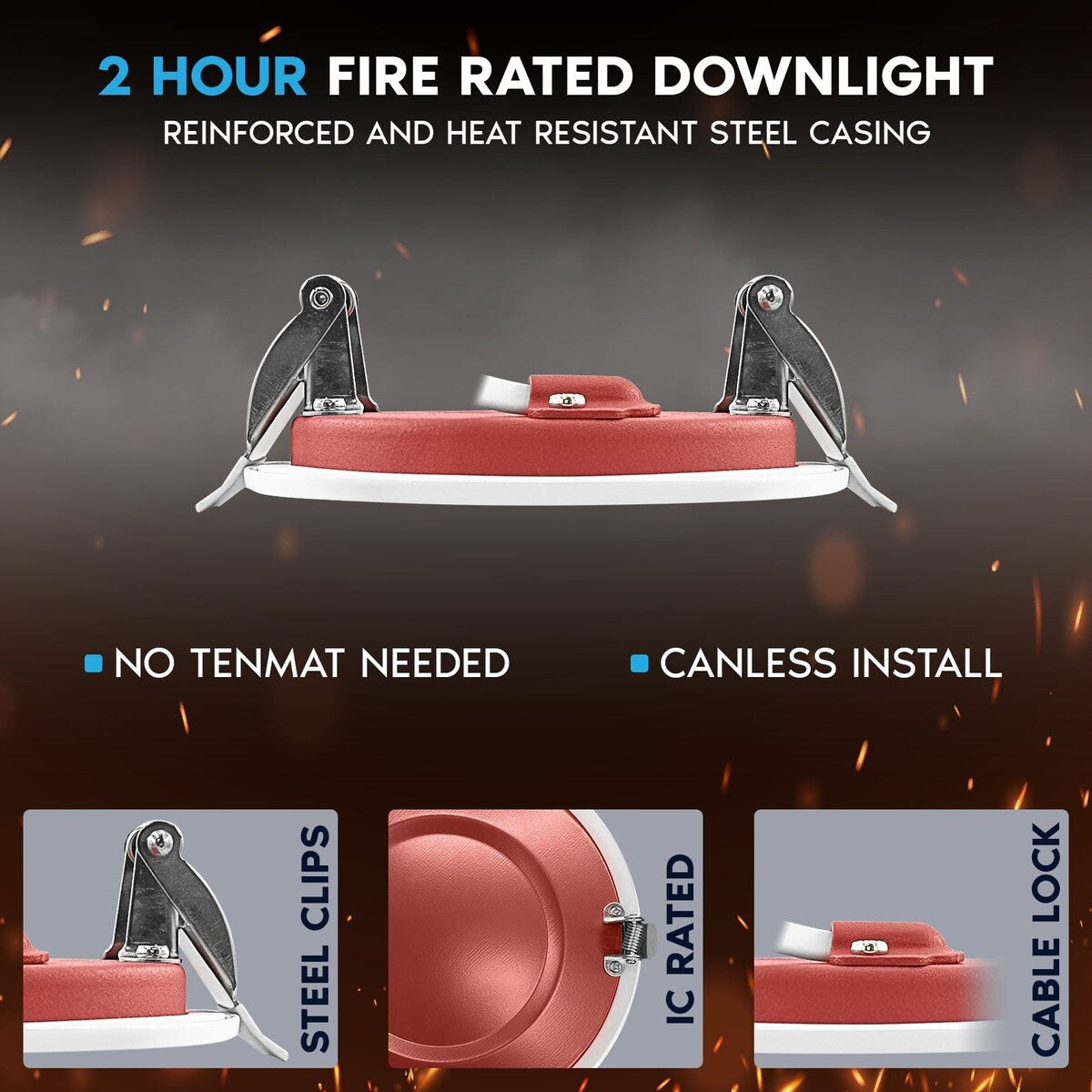 Luxrite 6-Pack 3 Inch Ultra Thin LED Fire Rated Recessed Lights, 5CCT, 500 Lumens, Dimmable, IC Rated, Wet Rated, ETL