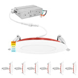Luxrite 6-Pack 4 Inch Ultra Thin LED Fire Rated Recessed Lights, 5CCT, 800 Lumens, Dimmable, IC Rated, Wet Rated, ETL