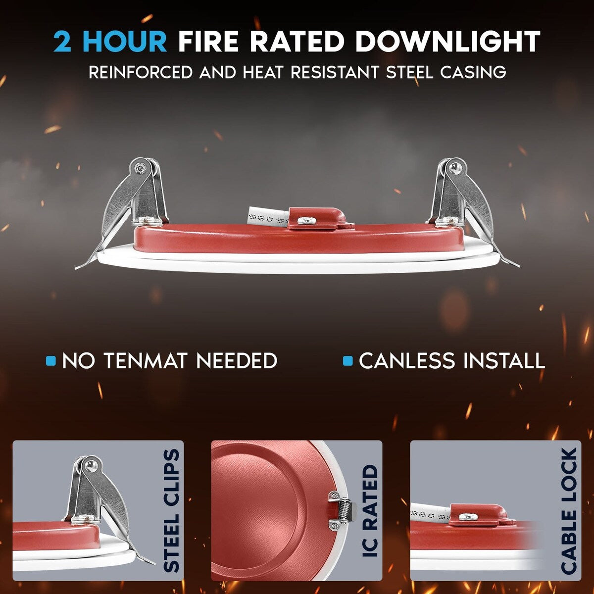 Luxrite 6-Pack 4 Inch Ultra Thin LED Fire Rated Recessed Lights, 5CCT, 800 Lumens, Dimmable, IC Rated, Wet Rated, ETL