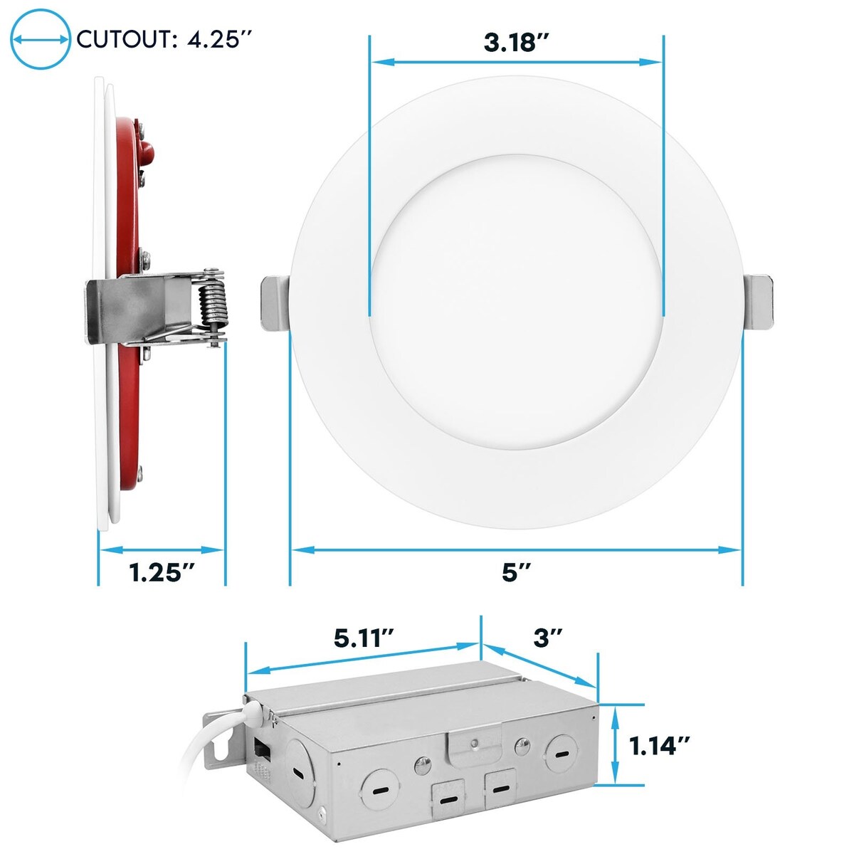 Luxrite 6-Pack 4 Inch Ultra Thin LED Fire Rated Recessed Lights, 5CCT, 800 Lumens, Dimmable, IC Rated, Wet Rated, ETL