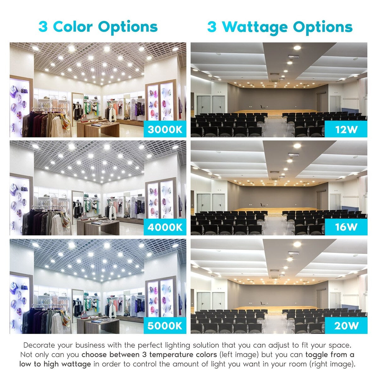 Luxrite 6" Commercial LED Recessed Light, J-Box, 3 Color Selectable, 1140/1520/1900 Lumens, Dimmable, Wet Rated 4 Pack