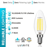 Luxrite Candelabra LED Light Bulbs 100W Equivalent 800 Lumens 7W B11 Dimmable Damp Rated UL Listed E12 24 Pack