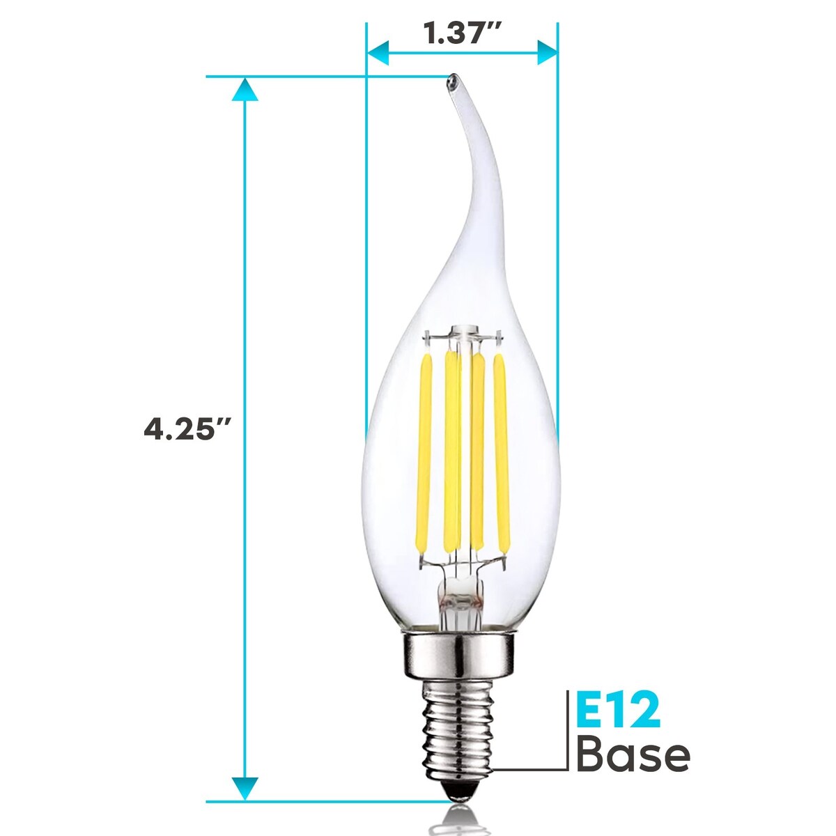 Luxrite Candelabra LED Light Bulbs 100W Equivalent 800 Lumens 7W CA11 Dimmable Damp Rated UL Listed E12 6 Pack