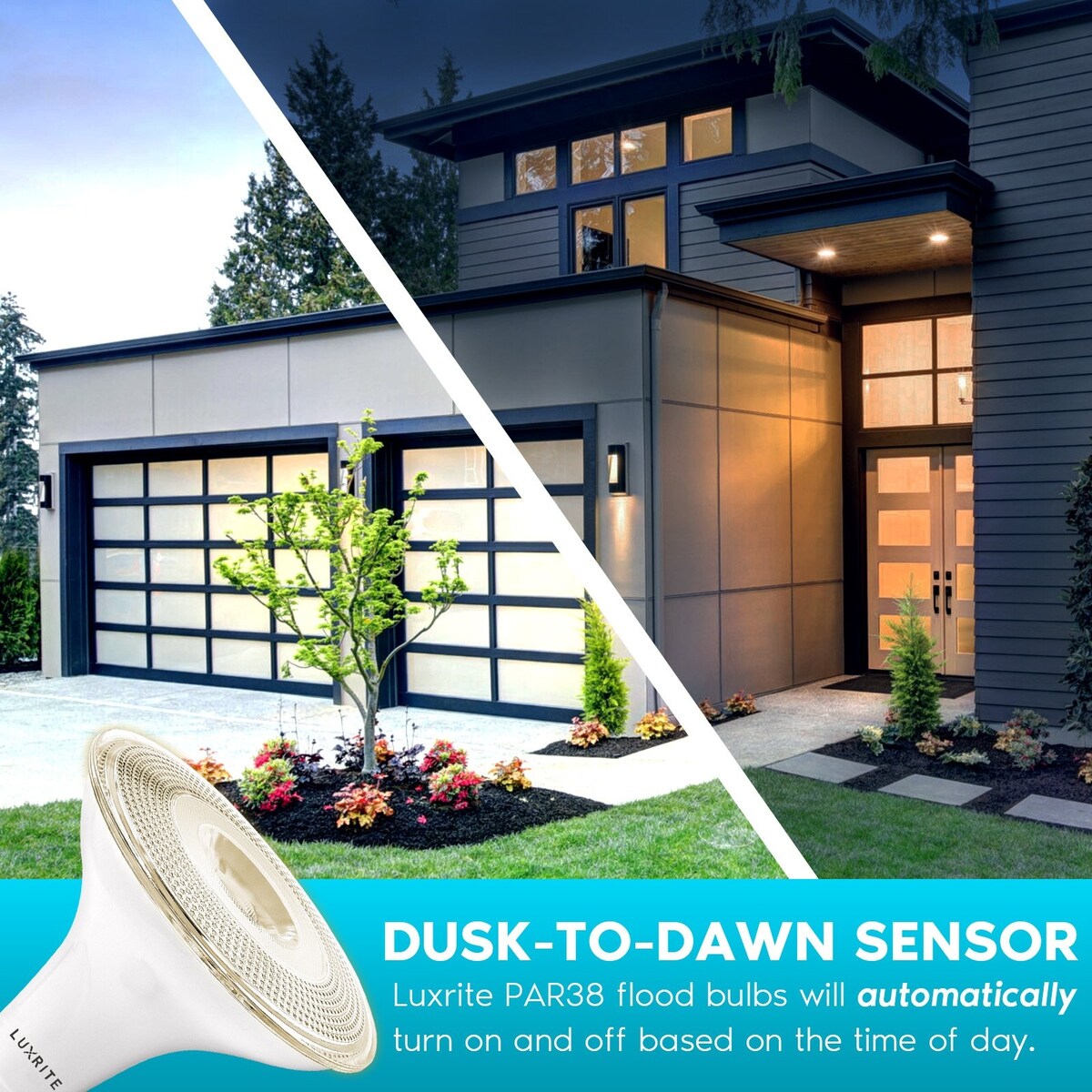 Luxrite Dusk to Dawn PAR38 LED Bulb 90W Equivalent 1250 Lumens Wet Rated UL Listed E26 Base 2 Pack