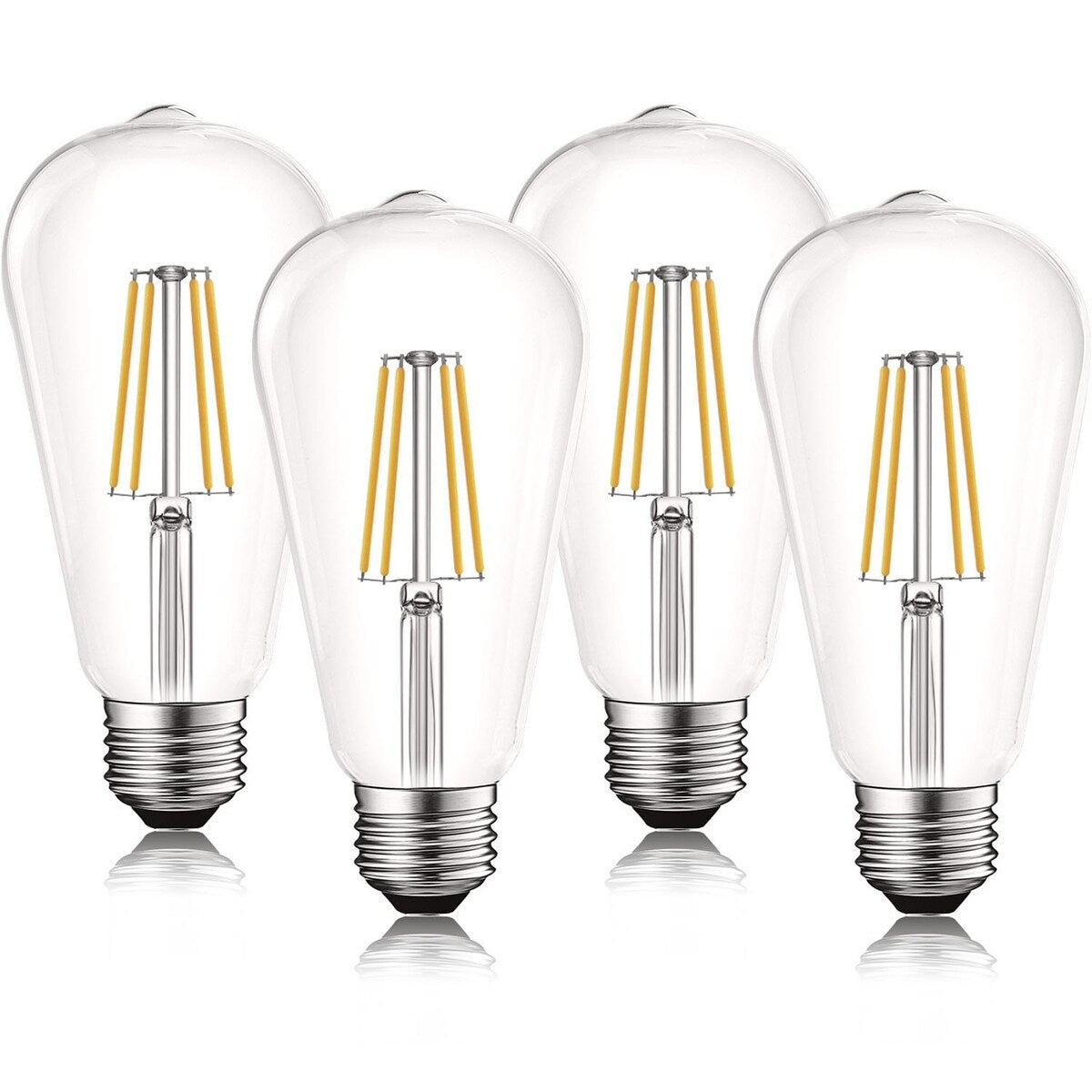 Luxrite LED Edison Bulbs 75W Equivalent ST19 ST58 3000K Soft White 800 Lumens Dimmable 8W Damp Rated UL E26 4 Pack