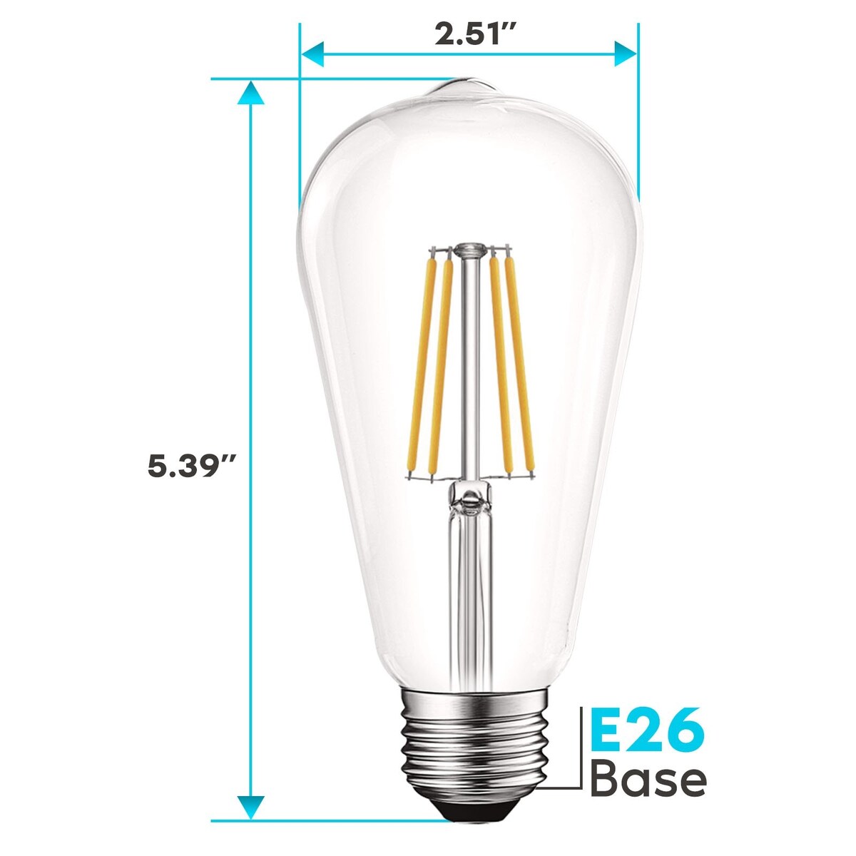 Luxrite LED Edison Bulbs 75W Equivalent ST19 ST58 3000K Soft White 800 Lumens Dimmable 8W Damp Rated UL E26 4 Pack