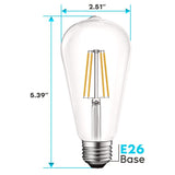 Luxrite LED Edison Bulbs 75W Equivalent ST19 ST58 3000K Soft White 800 Lumens Dimmable 8W Damp Rated UL E26 4 Pack