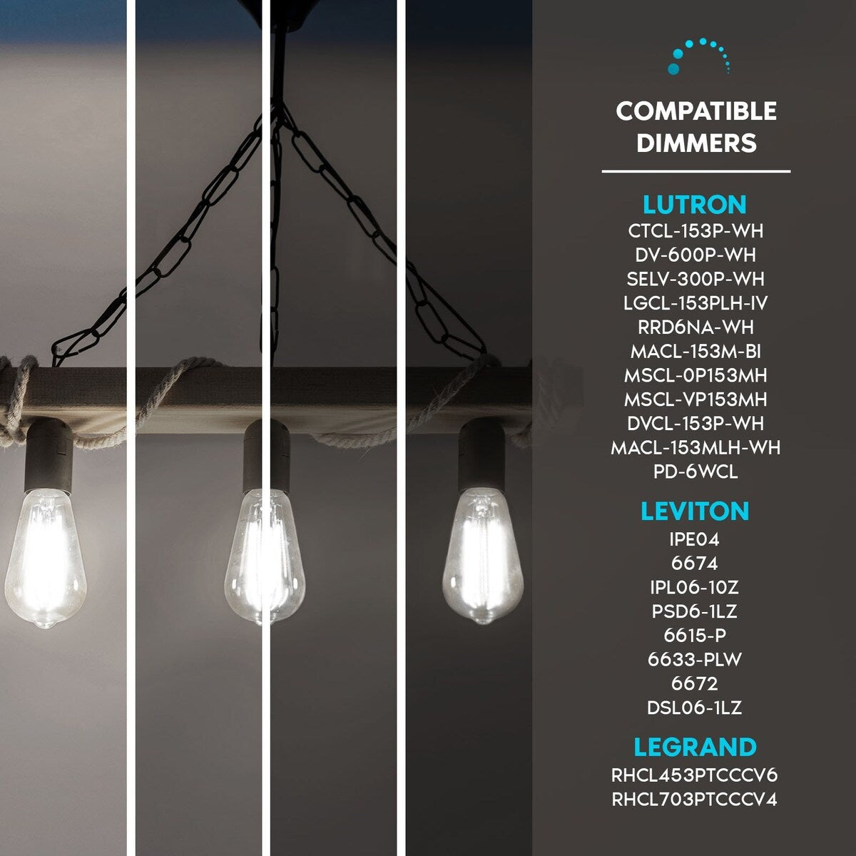Luxrite LED Edison Bulbs 75W Equivalent ST19 ST58 4000K Cool White 800 Lumens Dimmable 8W Damp Rated UL E26 4 Pack