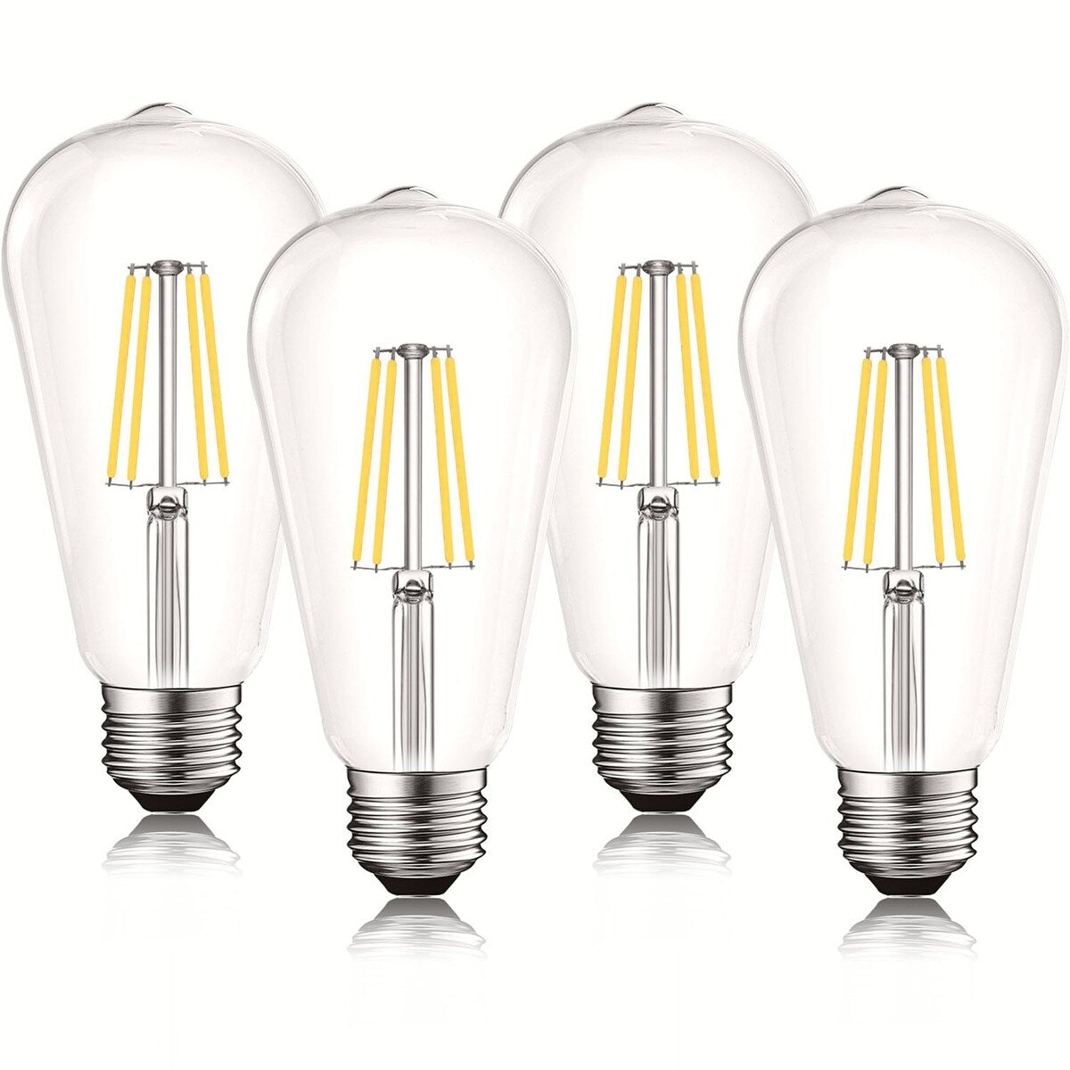 Luxrite LED Edison Bulbs 75W Equivalent ST19 ST58 4000K Cool White 800 Lumens Dimmable 8W Damp Rated UL E26 4 Pack