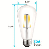 Luxrite LED Edison Bulbs 75W Equivalent ST19 ST58 4000K Cool White 800 Lumens Dimmable 8W Damp Rated UL E26 4 Pack