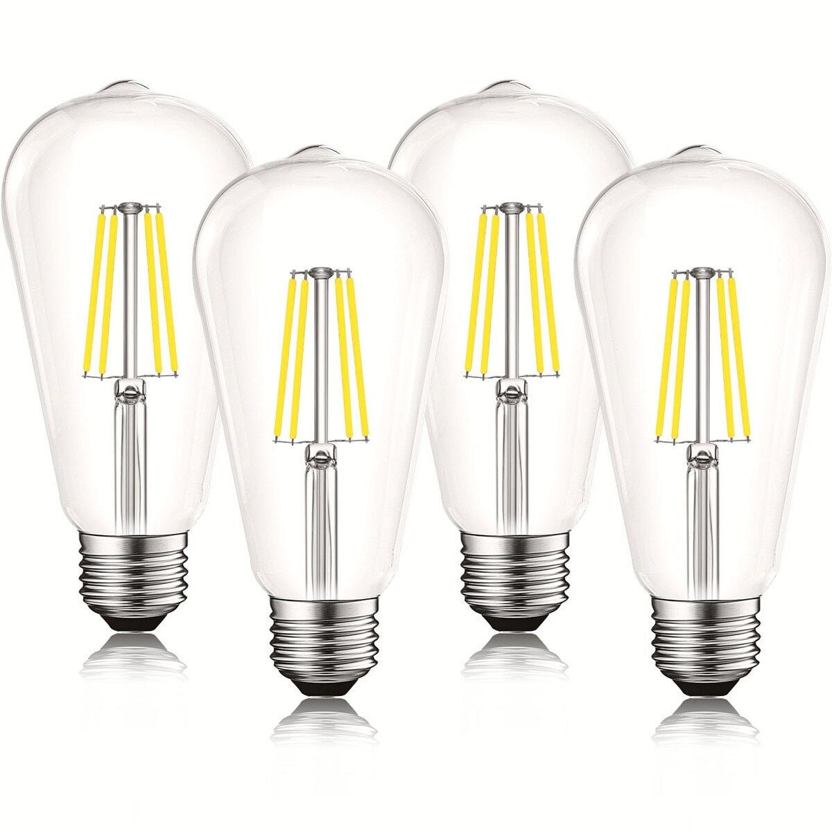 Luxrite LED Edison Bulbs 75W Equivalent ST19 ST58 5000K Bright White 800 Lumens Dimmable 8W Damp Rated UL E26 4 Pack