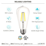 Luxrite LED Edison Bulbs 75W Equivalent ST19 ST58 5000K Bright White 800 Lumens Dimmable 8W Damp Rated UL E26 4 Pack
