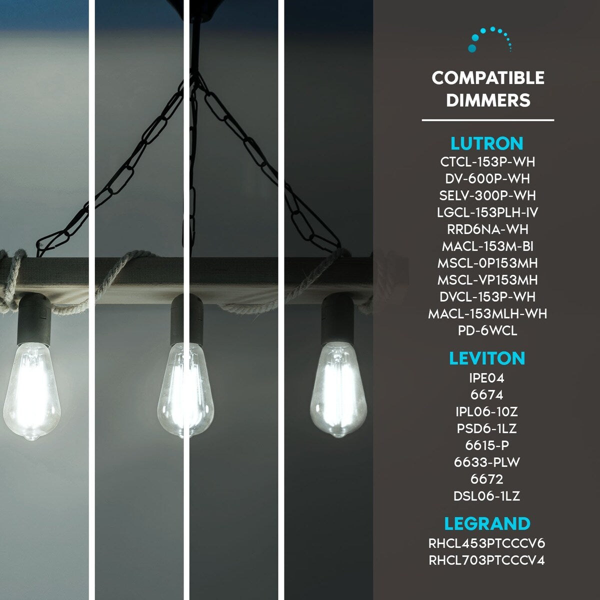 Luxrite LED Edison Bulbs 75W Equivalent ST19 ST58 5000K Bright White 800 Lumens Dimmable 8W Damp Rated UL E26 4 Pack