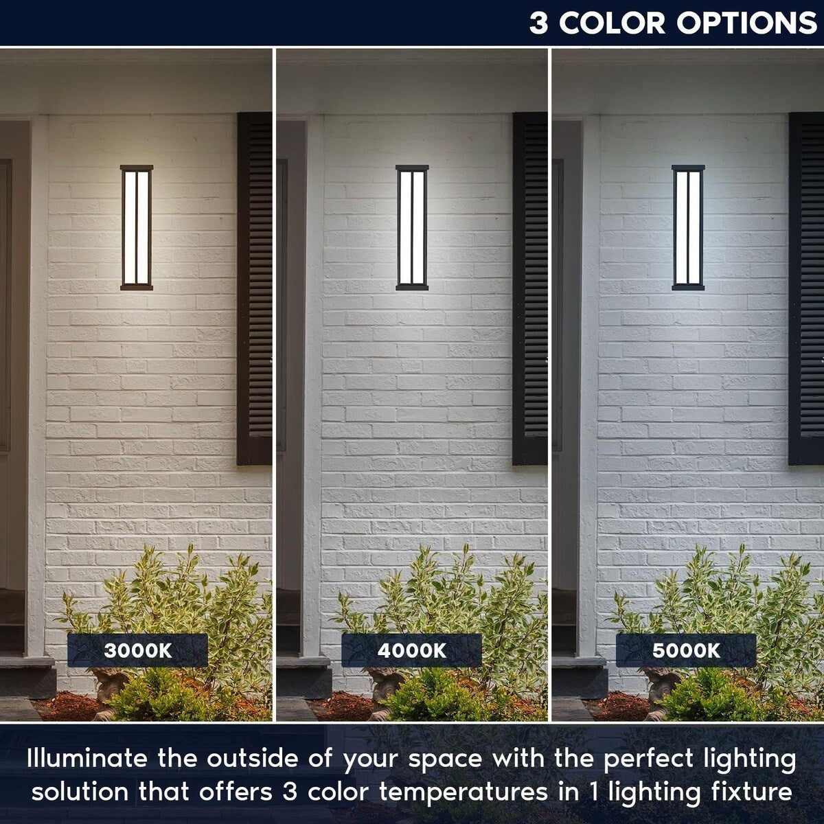 Luxrite LED Outdoor Wall Sconce, 24in Outdoor Wall Light, Black Aluminum, 3CCT 3000K 4000K 5000K, 26W, ETL, IP65 2-Pack