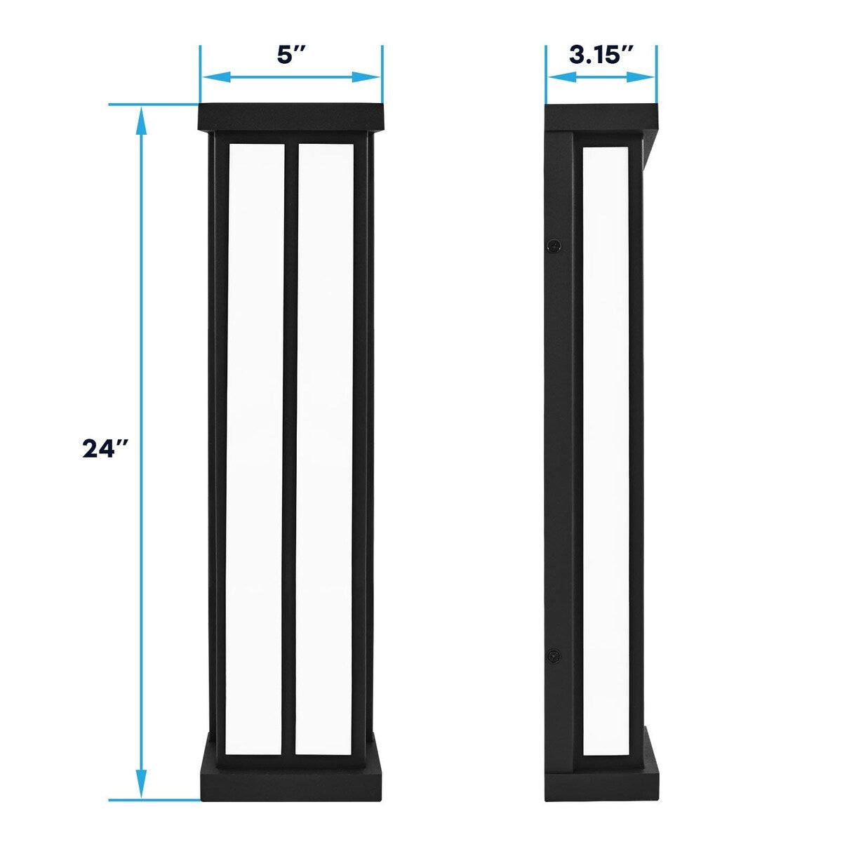 Luxrite LED Outdoor Wall Sconce, 24in Outdoor Wall Light, Black Aluminum, 3CCT 3000K 4000K 5000K, 26W, ETL, IP65 2-Pack
