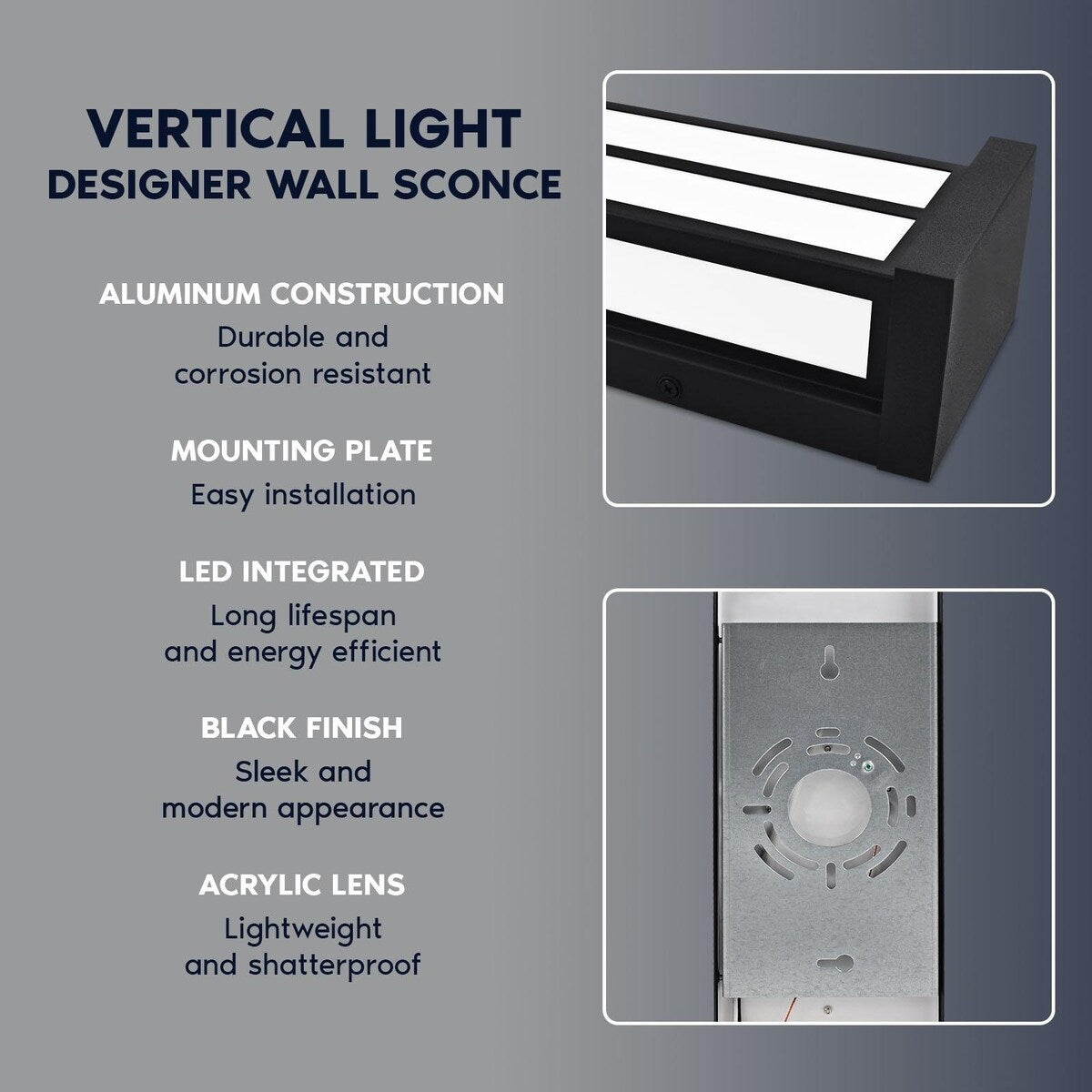 Luxrite LED Outdoor Wall Sconce, 24in Outdoor Wall Light, Black Aluminum, 3CCT 3000K 4000K 5000K, 26W, ETL, IP65 2-Pack