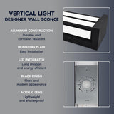 Luxrite LED Outdoor Wall Sconce, 24in Outdoor Wall Light, Black Aluminum, 3CCT 3000K 4000K 5000K, 26W, ETL, IP65 2-Pack