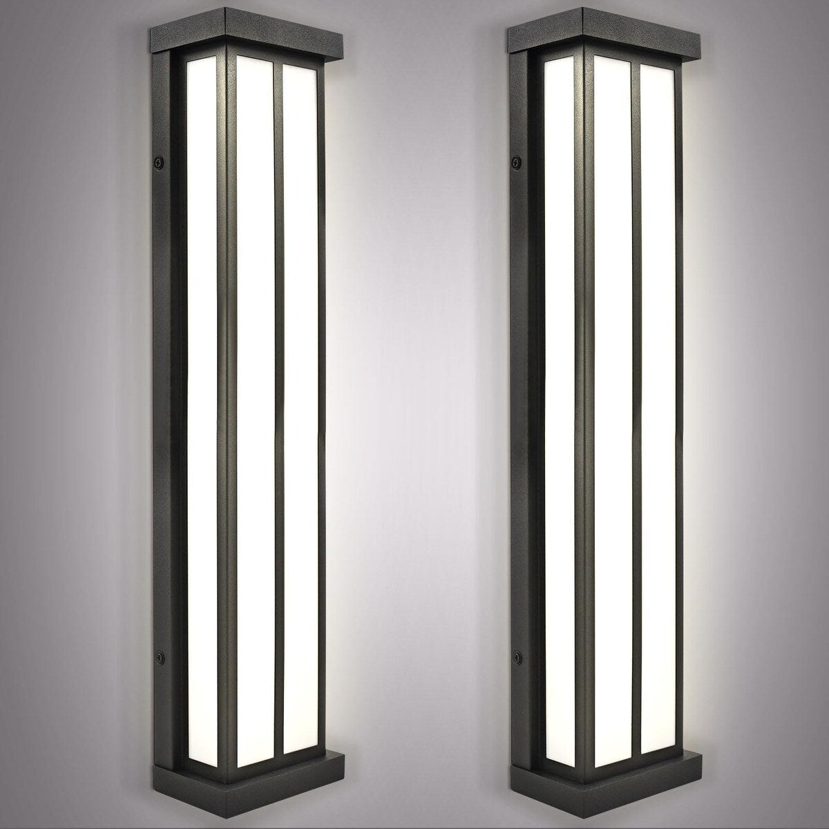 Luxrite LED Outdoor Wall Sconce, 24in Outdoor Wall Light, Black Aluminum, 3CCT 3000K 4000K 5000K, 26W, ETL, IP65 2-Pack