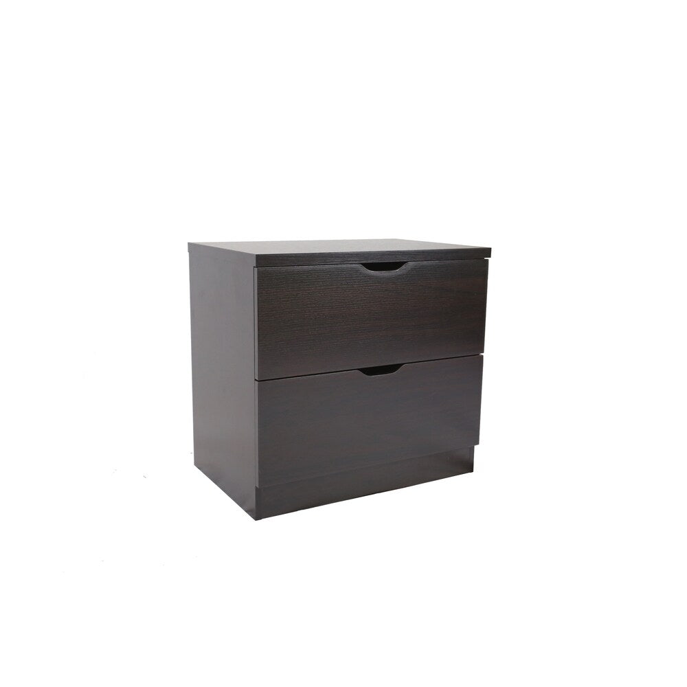 Luxurious Brown Finish Two Drawer Chest With Metal Glides.
