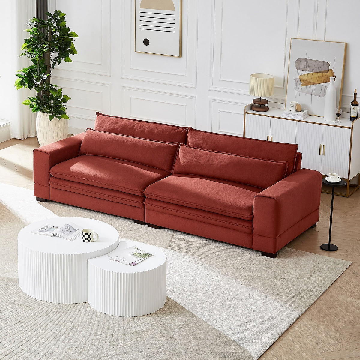 Luxurious Comfort 2-Seater Upholstered Sofa Couch, Combo Item Loveseat Couch for Living Room with 2 Pillows