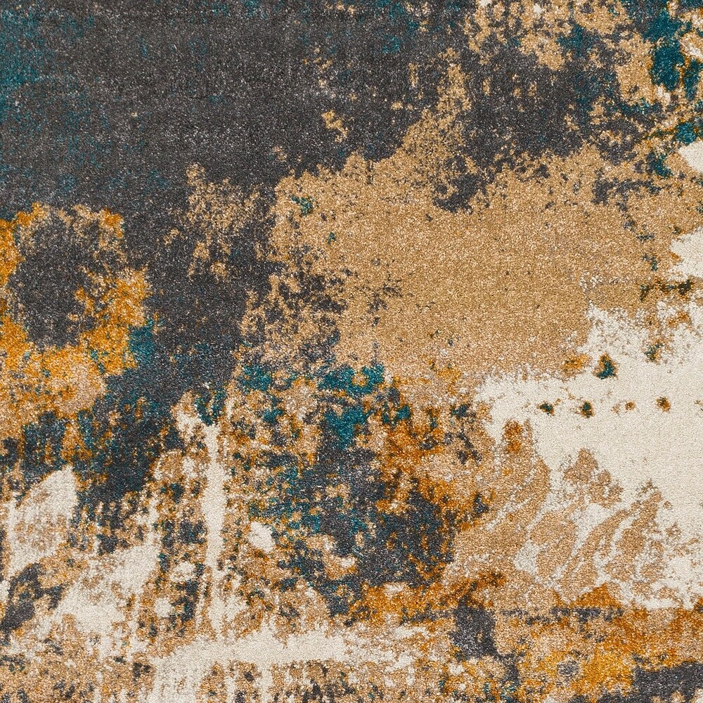 Luxurious Luxe Modern Watercolor Teal/Cream Area Rug - 7'10" x 10'3"