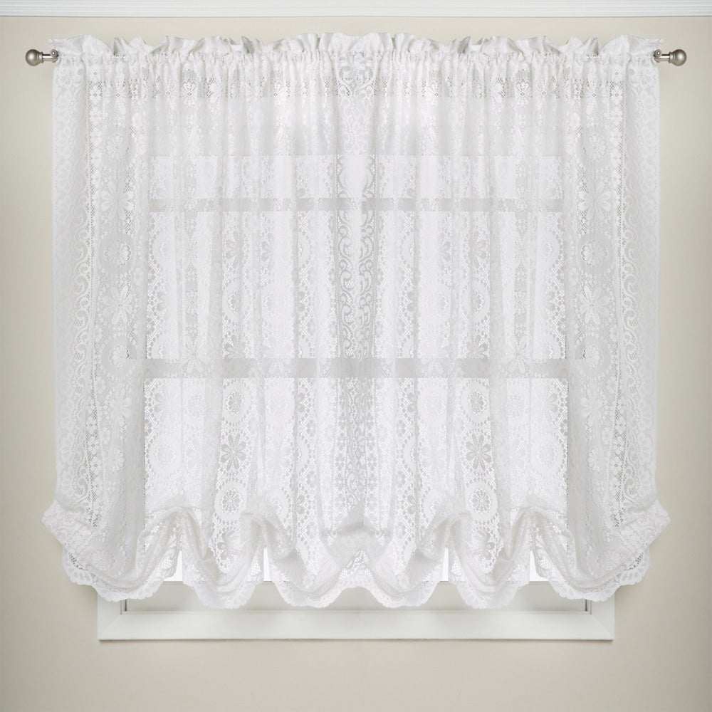 White Lace Luxurious Old World-style Kitchen Curtains Tiers, Shade or Valances