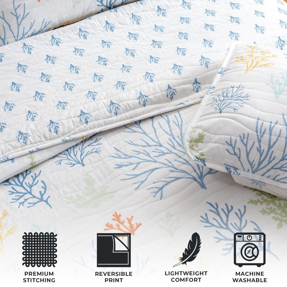 Luxurious Pastel Coral Pattern Microfiber Quilt Set With Shams