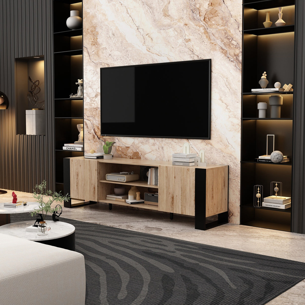 Luxurious TV Stand & Fireplace Combo Integrated LED Fireplace Features