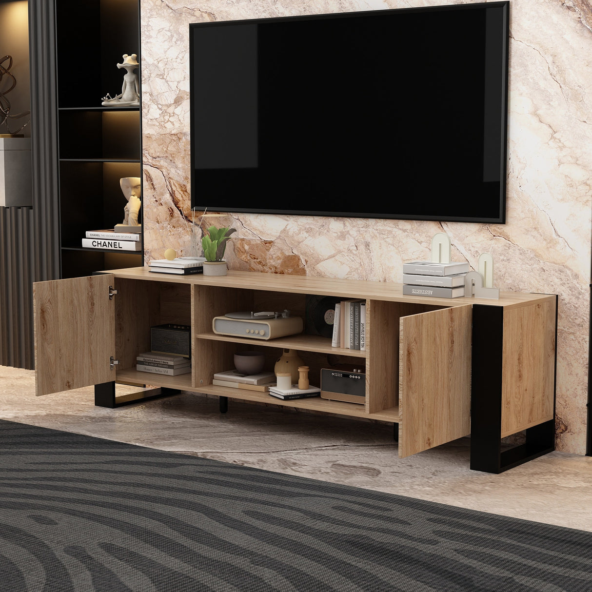 Luxurious TV Stand & Fireplace Combo Integrated LED Fireplace Features