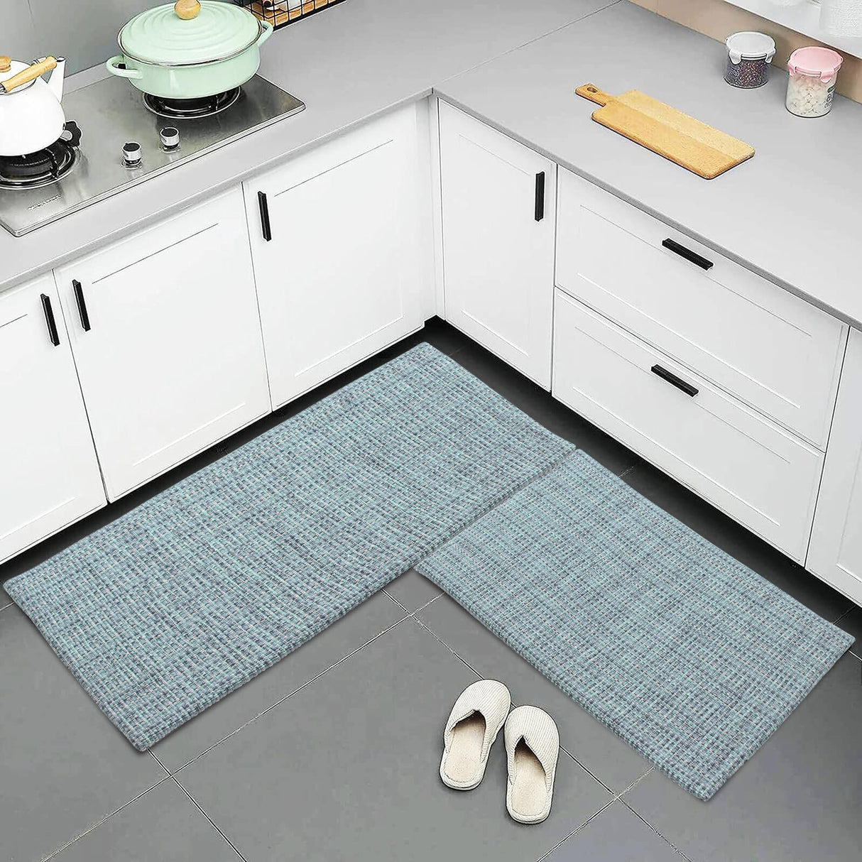 Luxurious Woven Cotton Kitchen Runner Mat Rug - Anti-Fatigue, Anti-Skid, Cushioned - 18''x48''