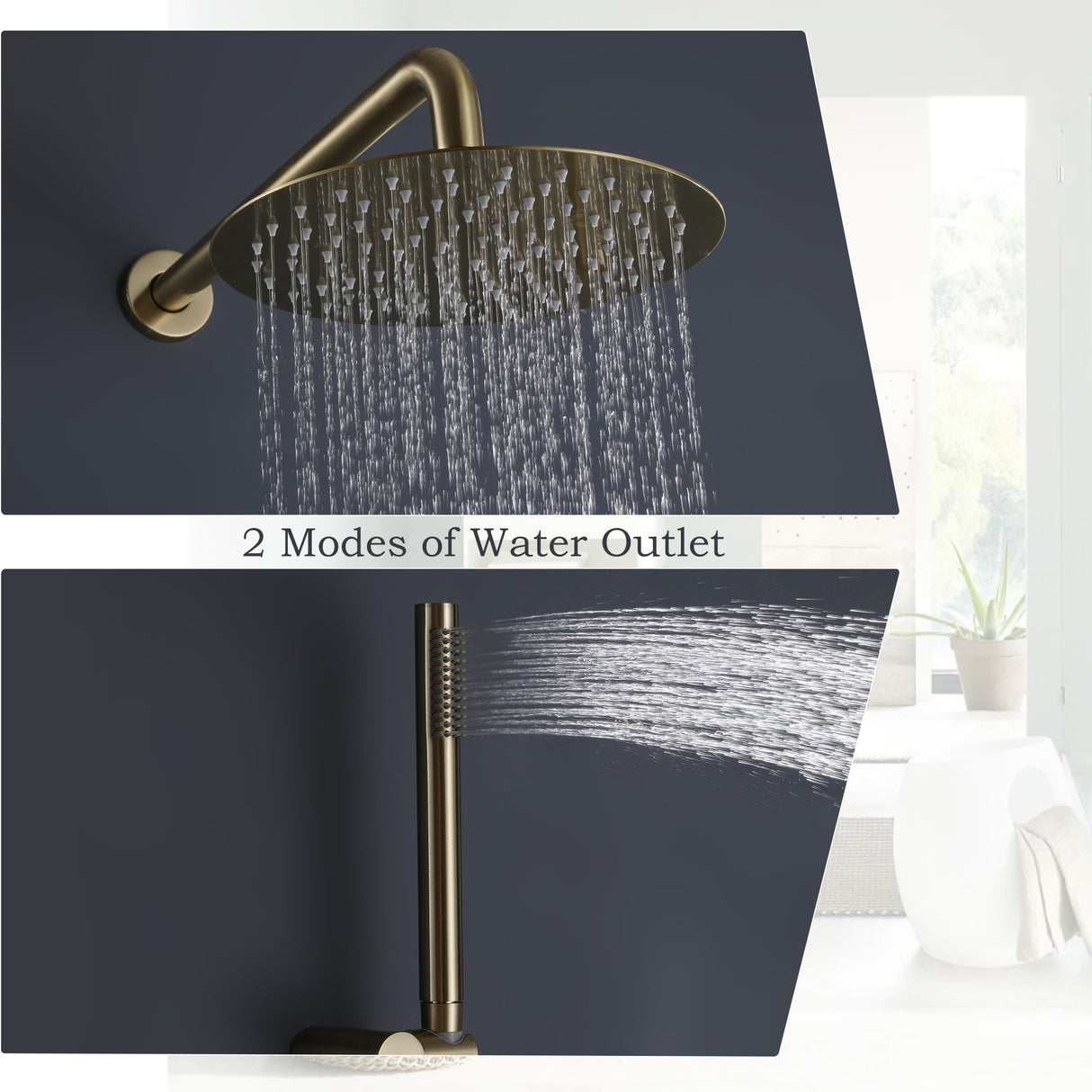 Luxury 3-Handle Complete Rainfall Shower System with Rough-in Valve in Black/Gold