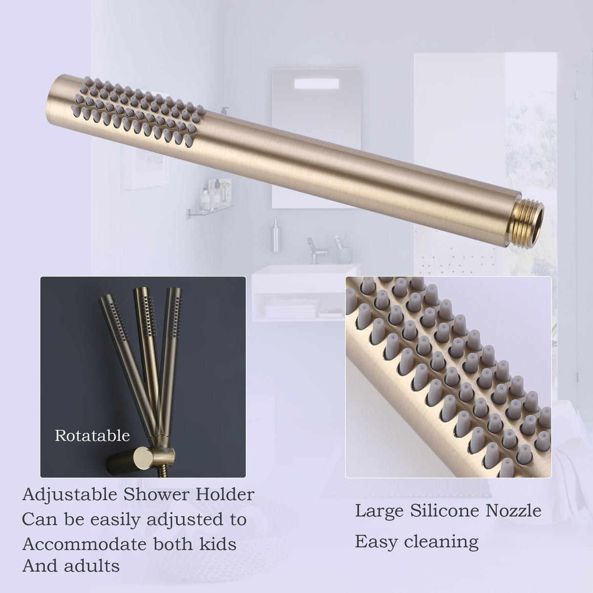 Luxury 3-Handle Complete Rainfall Shower System with Rough-in Valve in Black/Gold
