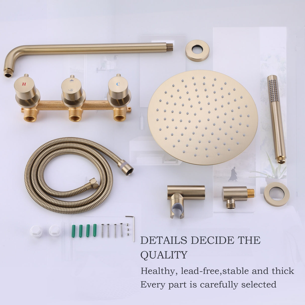 Luxury 3-Handle Complete Rainfall Shower System with Rough-in Valve in Black/Gold