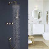 Luxury 3-Handle Complete Rainfall Shower System with Rough-in Valve in Black/Gold