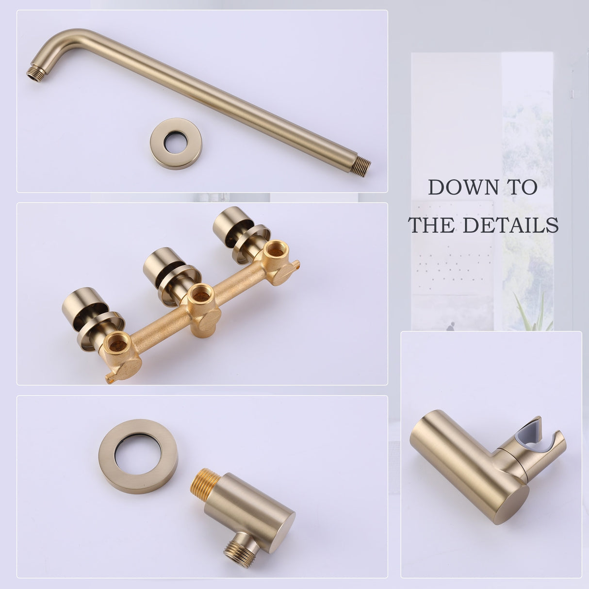 Luxury 3-Handle Complete Rainfall Shower System with Rough-in Valve in Black/Gold