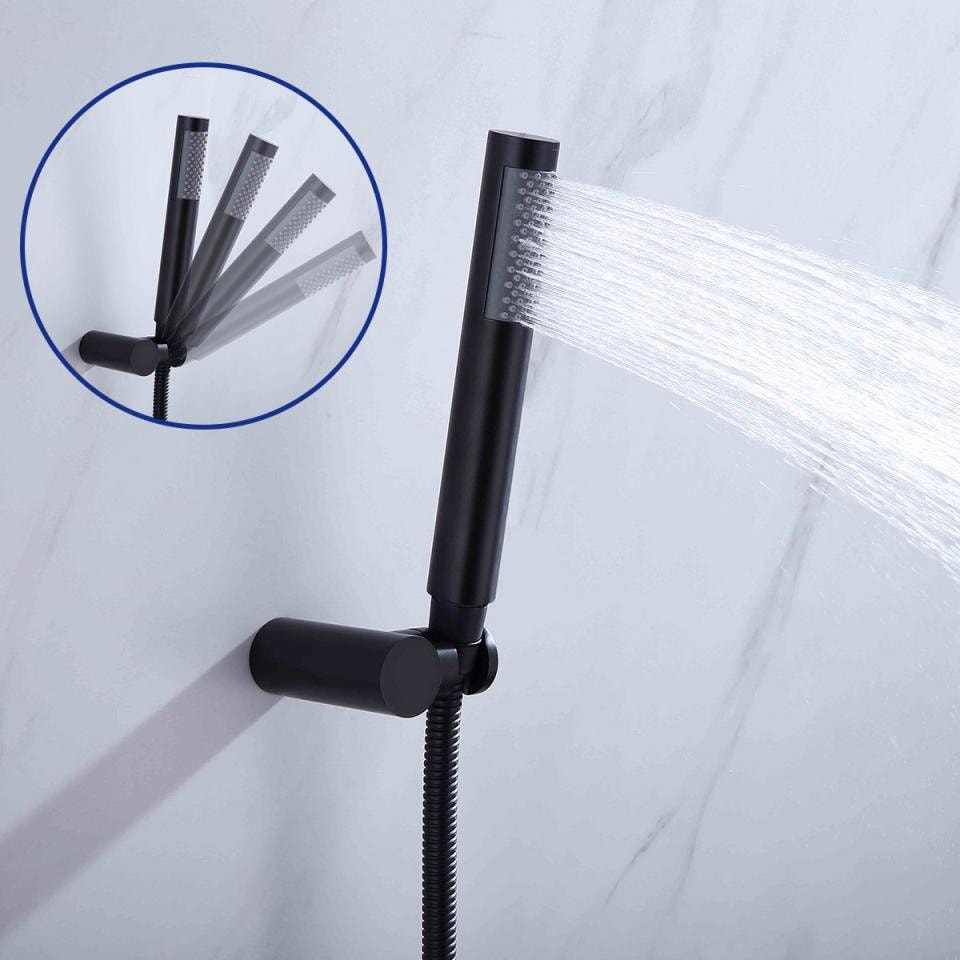 Luxury 3-Handle Complete Rainfall Shower System with Rough-in Valve in Black/Gold