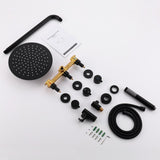 Luxury 3-Handle Complete Rainfall Shower System with Rough-in Valve in Black/Gold