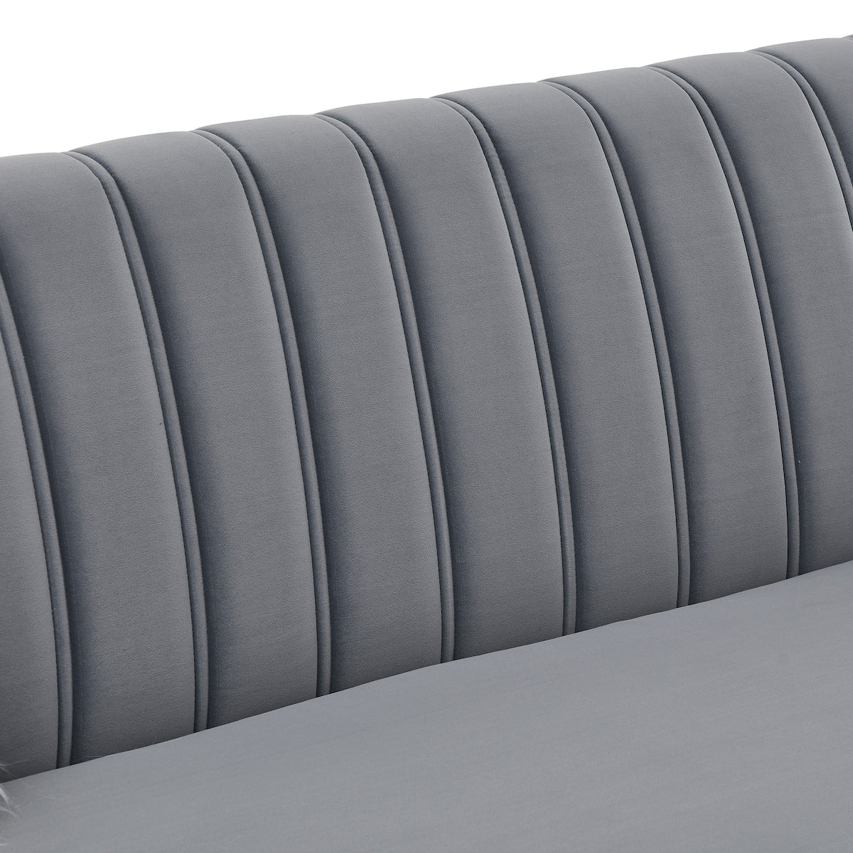 Luxury 3-seater Sofa Velvet Padded Couches with Mirrored Side Trim and Faux Diamonds, White Villose Pillow