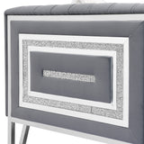 Luxury 3-seater Sofa Velvet Padded Couches with Mirrored Side Trim and Faux Diamonds, White Villose Pillow