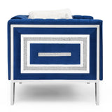 Luxury 3-seater Sofa Velvet Padded Couches with Mirrored Side Trim and Faux Diamonds, White Villose Pillow