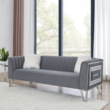 Luxury 3-seater Sofa Velvet Padded Couches with Mirrored Side Trim and Faux Diamonds, White Villose Pillow