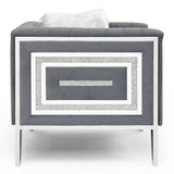 Luxury 3-seater Sofa Velvet Padded Couches with Mirrored Side Trim and Faux Diamonds, White Villose Pillow